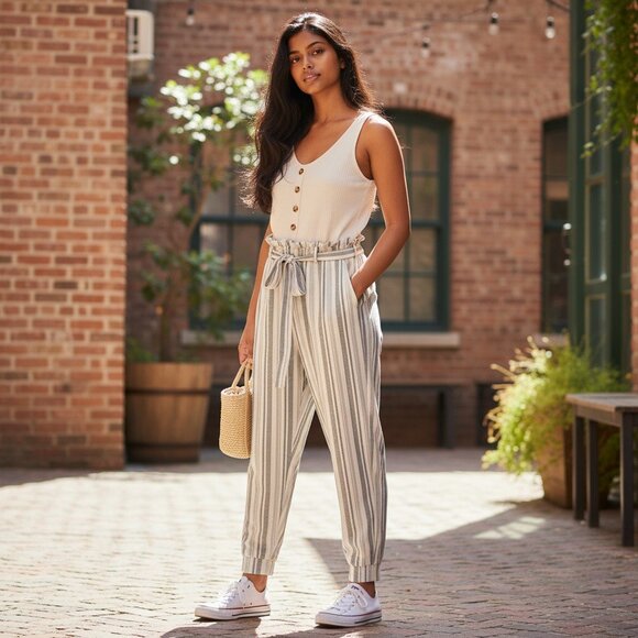 Derek Heart White and Green Jumpsuit, size L - Picture 1 of 2